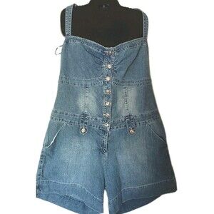Americana Blues Denim Halter Overalls Shorts Size 20 Jean Romper Jumpsuit New